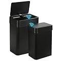SYNCVIBE 2 Pack Bathroom Trash Can with Lid - 2.5 Gal and 4 Gal Motion Sensor Garbage Bin, Smart Rubbish Bin, Waterproof Slim Dustbin, Automatic Plastic Trash Can for Bathroom, Office, Black