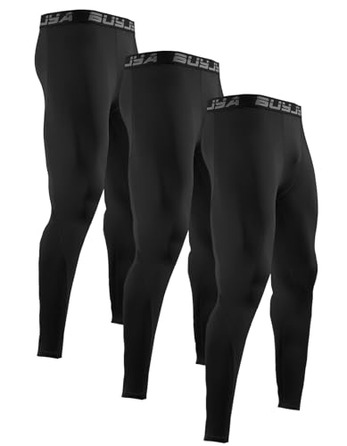 Image of BUYJYA 3 Pack Men's Compression Pants Running Tights Workout Leggings Athletic Cool Dry Yoga Gym Clothes Gift