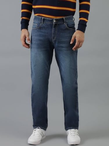 Image of KOTTY Men's Solid Annapolis Blue Button Regular Fit Jeans