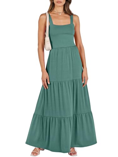 ANRABESS Women's Summer Casual Long Maxi Beach Vacation Dresses Sleeveless Square Neck Flowy Tiered Sun Dress with Pockets