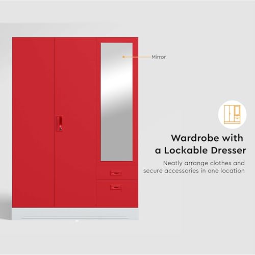 Image of Interio by Godrej Slimline Alloy Steel Almirah Textured Carmine Red, 3 Doors