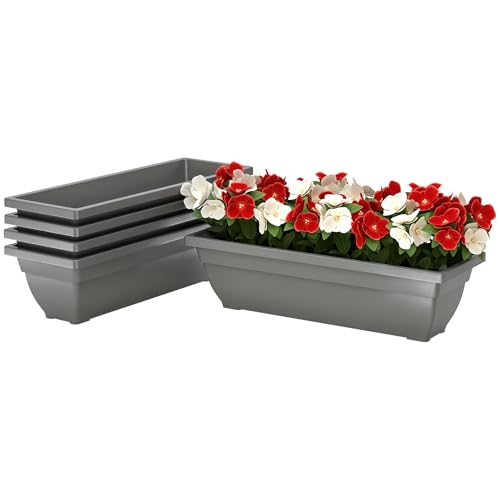  Outsunny set di 5 vasi da fiori in plastica, 59 x 21 x 16 cm set di vasi da fiori impilabili, fioriera resistente alle intemperie, vasi per interni ed esterni, grigio