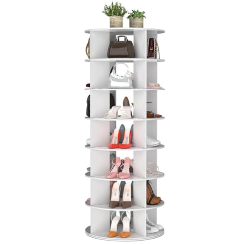 7 Tier Rotating Shoe Rack Tower,Revolving 360 Shoe Rack Storage Round Carousel, Vertical Spinning Shoe Display Lazy Susan, for Shoes Or Handbags