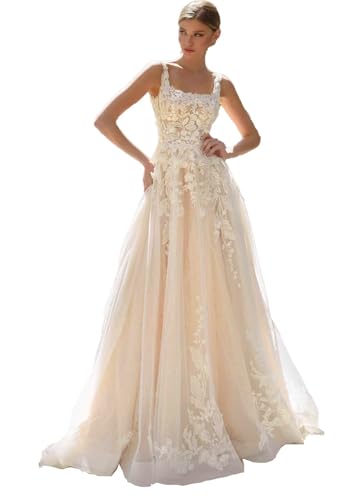 Women's Boho Wedding Dresses for Bride Corset Lace Tiny Florals A-Line Tulle Evening Formal Gowns