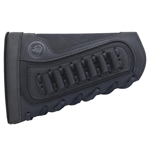 Tas Trost Leather Cheek Rest Canvas Buttstock Shell Holder Rifle Recoil Pad .308 .30-30 .22LR 12GA (Black, .357 .30-30 .35 .38)