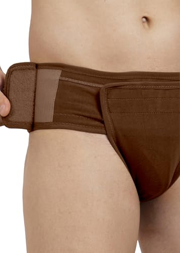 Image of Inguinal Hernia Supporter |HIGH COMPRESSION || Hook & Loop Closure || Scrotum Support || Gym & Daily Use Supporter || Relieve Pain and Swelling || Stretchable || Cotton-Lycra Fabric || Breathable Cotton-Lycra (Brown, XS)