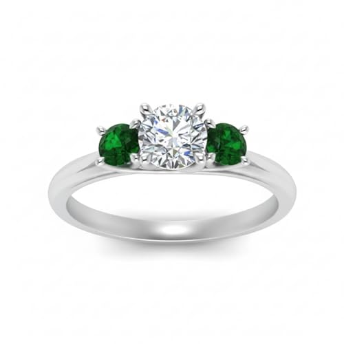 Image of Choose Your Gemstone Classic Three Stone Ring 925 Sterling Silver Round Shape 3 Stone Engagement Rings Everyday Jewelry Wedding Jewelry Handmade Gifts for Wife US Size 4 to 12