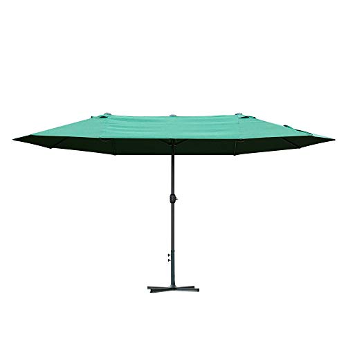 Outsunny 4.6m Garden Parasol Double-Sided Sun Umbrella Patio Market Shelter Canopy Shade Outdoor with Cross Base – Dark Green