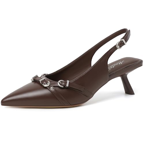 Image of Mostrin Kitten Heels for Women Pointed Toe Pumps Patent Leather Low Heel Slingback Heels with Buckle Dress Shoes for Dating Party Working
