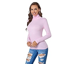 ACANI Burgundy Turtle Neck Tops for Women Ribbed Women's