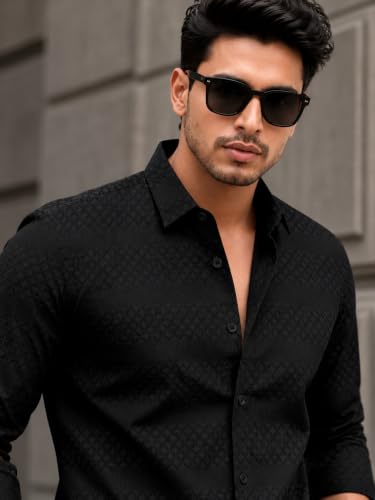 Image of The Kab's Men Casual Shirt | Textured Cotton Fabric Regular Fit Shirts for Men Stylish | Full Sleeve Shirt for Man | Comfortable Breathable Fabric | Perfect for Casual Office and Outing Wear