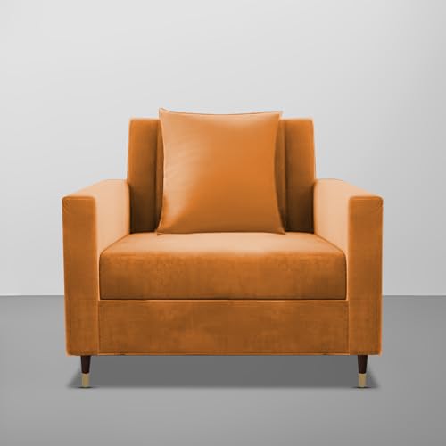 Image of Casaliving Garcia 1 Seater Sofa Set for Living Room (Orange Colour) Premium Fabric Sofa