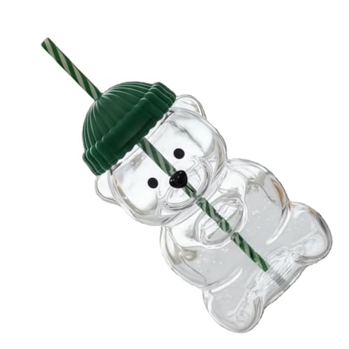 TIKATARER Taza con Pajita de Oso, Lindo Vaso de Vidrio de 20 Oz, Taza con Pajita Reutilizable para café Helado, té con Leche, Jugo y Cócteles