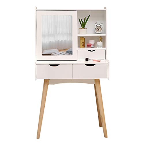 Juego de tocador de maquillaje y espejo, 4 organizadores de maquillaje, 3 cajones extensibles (blanco)