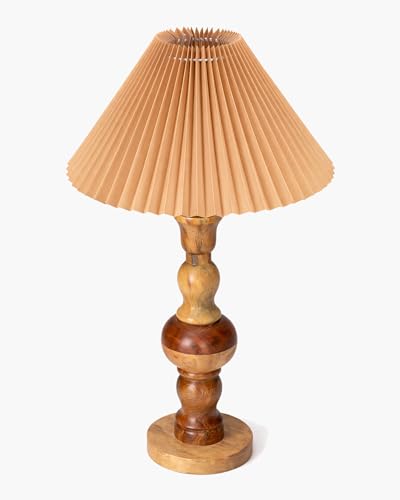 Image of Homesake Wooden Bubble Design Table Lamp for Bedroom & Living Room | Home Decor Lighting | Nightstand Lamp | Reading Lamp | Vintage | Minimalist | Modern Bedside Lamps, (Pleated Jute)