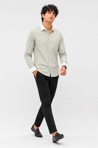 Image of Men's Striped Casual Shirt | White Collar & White Cuff Design | Full Sleeve Cotton Blend Shirt for Men | Slim Fit Stylish Casual Wear