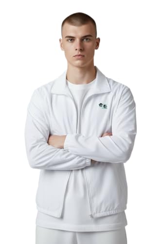 Image of Fashion Force Men's Waterproof Lawn Bowls Jacket – White Mesh-Lined Windproof Coat with Detachable Hood, Zip Pockets & Elasticated Cuffs (UK, Alpha, L, Regular, Regular, White)