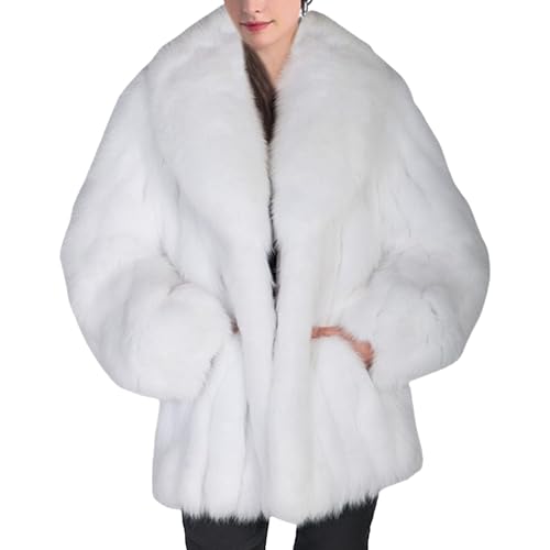 Abrigos de visón para mujer, abrigo de invierno cálido y esponjoso, de piel sintética, abrigo de longitud media suelta, chaqueta gruesa de talla grande, blanco, M