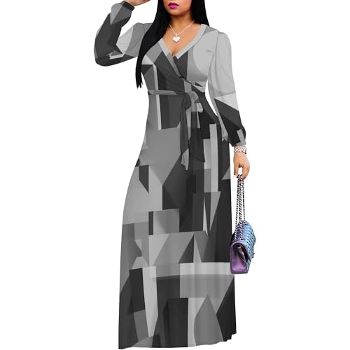 Image of Plus Size Maxi Dress for Women V Neck Flowy Dresses with Pockets for Wedding Guest Church