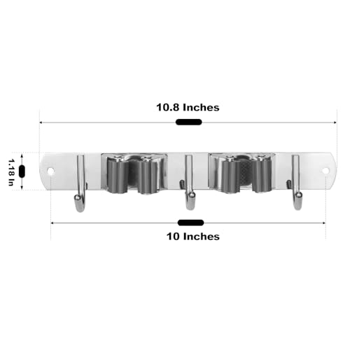 Image of voze 2 Racks and 3 Hooks Mop and Broom Holder Wall Mount, Self Adhesive Heavy Duty Broom Organizer Storage Tool Racks for Kitchen Garden Laundry Garage