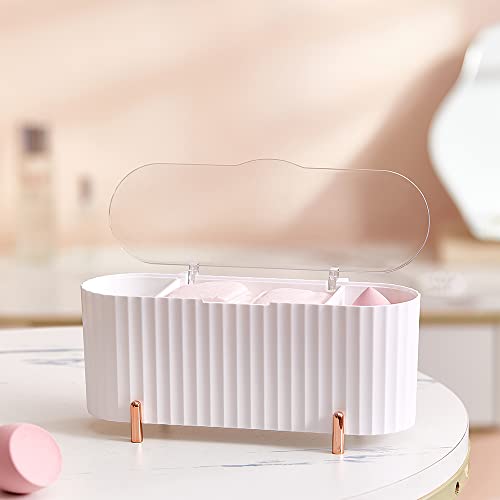 OKUYAN Wattepad-Spender Mit 3 Fächern – Transparente Abdeckung, Abnehmbare Trennwände, 21,6 Cm, Pink/weiß