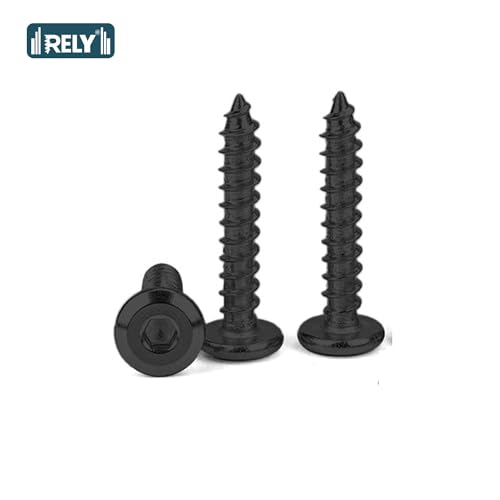 Image of Rely⇒VP INDUSTRIES (Pcs-25) M5.5x35 mm Allen JCB Head Self-Tapping Screw - Black Zinc Flat Head Furniture Bolt for Wood Boards, Cabinets, Cupboards & Chairs