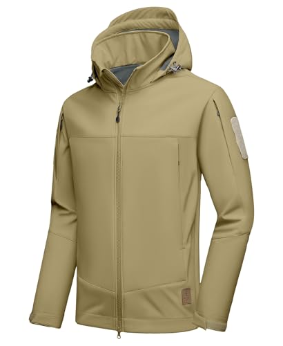 Image of Little Donkey Andy Men's Softshell Jacket Hooded Light Waterproof Tactical Jacket Fleece Windbreaker Jackets with 8 Pockets