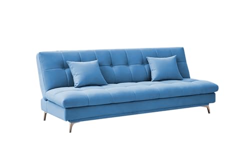 Image of Krancy Solid Wood 3 + 2 Seater Sofa Cum Bed with 2 Cushions | Convertible Wooden Couch for Living Room, Home & Office | Modern Designer Furniture | 3 Years Warranty | Turquise