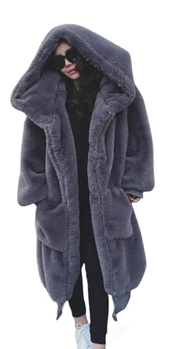 Fluffy Faux Fur Overcoat Outwear Parka Long Coat Jackets with Long Sleeves