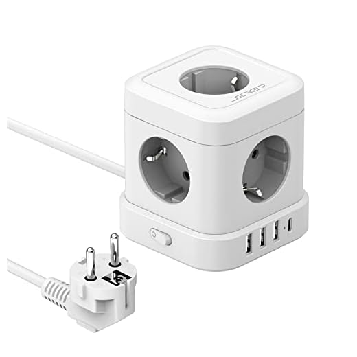 JSVER Cube Enchufe USB con 5 Tomas y 4 Puertos de USB (17W),Regleta Enchufe Alargador(3680W 16A) con USB C Multiple Carga para Samsung iPad iPhone Tablets - Cable 2 m Blanco