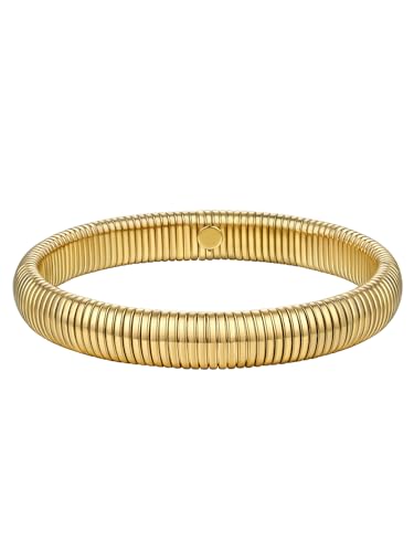 FOCALOOK Bracelet Élastique Femme Plaqué Or, Bracelet Manchette Femme Ajustable Chaîne Maille Oméga Dorée de 10mm de Large