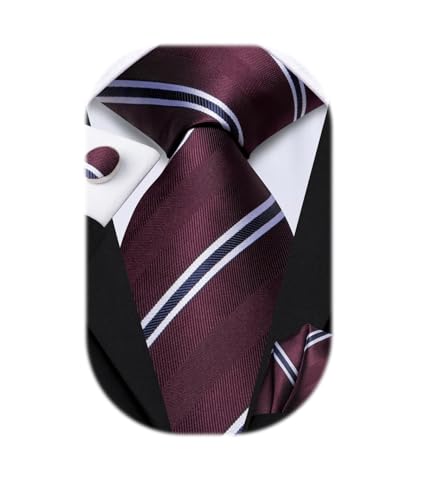 Image of Hi-Tie Men's Tie Sets Silk Paisley Striped Necktie Pocket Square Cuff-links Sets Wedding Business Holiday