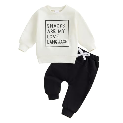 Image of LIOMENGZI Infant Baby Boy Fall Clothes Set Funny Letter Sweatshirt Pant Outfit Toddler Winter Clothes 6 12 18 Months 2T 3T