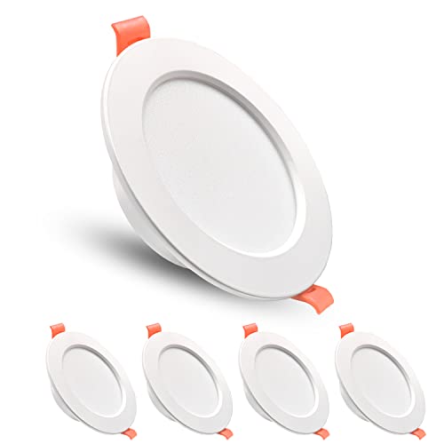 5XSweier 5W LED spot encastré IP44 blanc chaud 3000K 230V, downlight en aluminium moulé sous pression pour salon, chambre, cuisine, salle de bain, diamètre d'ouverture 70-80mm Cover