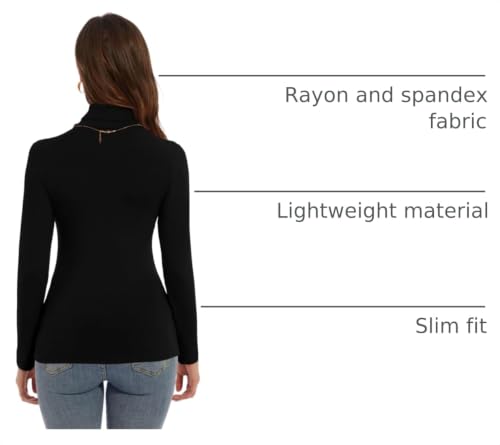 Image of Women's Turtleneck Long Sleeve Shirts Slim Fitted Lightweight Base Layer Casual Tops