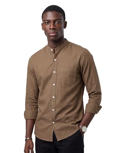 Image of Amazon Brand - INKAST Men's Cotton Blend Plain Solid Casual Shirt | Mandarin Collar | Full Sleeves | Regular Straight Fit | Office & Daily Casual Wear