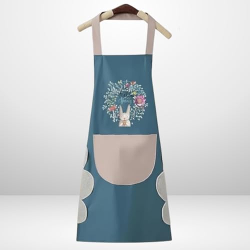 Image of VELVERI Waterproof Kitchen Cooking Apron for Women Men | Adjustable Bib with Hand Towel Wiping Patch | Large Pocket Oil & Stain Resistant | Cute Cartoon Rabbit Design