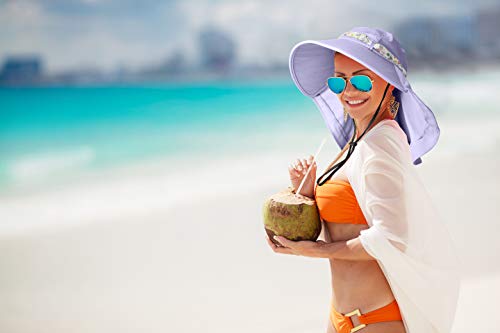 Image of Womens Sun Hats Neck Flap Large Brim UV Protection Foldable Fishing Hiking Cap