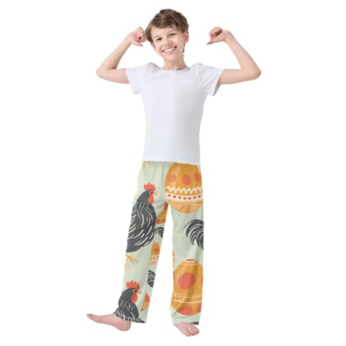 ZZXXB Rooster Gold Egg Boys Long Pants Soft Trousers Elastic Waist Kids Lounge Bottoms with Pockets S-XL2