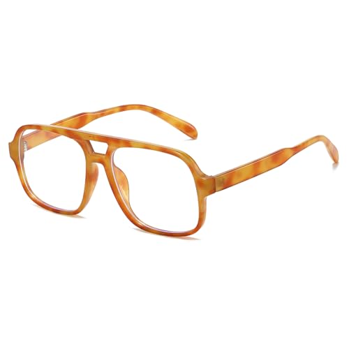 Image of Mirkcittle Retro Square Aviator Blue Light Blocking Glasses for Women Men Oversized Pilot Eyeglasses Fake Nerd Frame