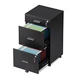 DEVAISE 3 Drawer Rolling File Cabinet with Lock, Wood Filing Cabinet fits Letter / A4 Size...