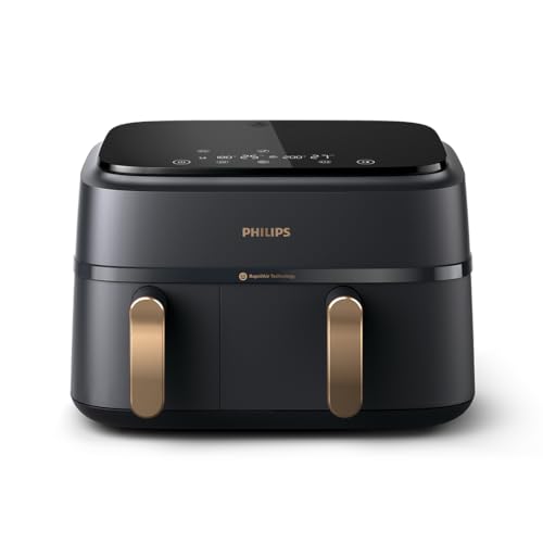 Image of Philips Dual Basket Air Fryer 3000 Series, 9L, 2 Drawers, Synch Function, Rapid Air Technology, Versatile Large Hot Air Fryer, 90% Less Fat and Energy Saving, HomeID App (NA352 /00)