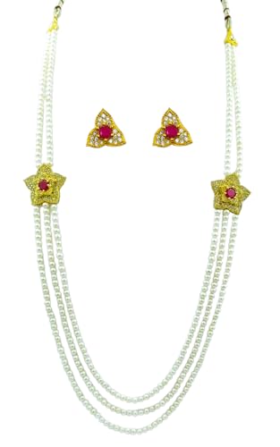Image of D.D Pearls original 3 layer Fresh water Pearl necklace set| original Hyderabadi small pearl Rani haar jewellery set | nice gift for women| brand certificate of authenticity