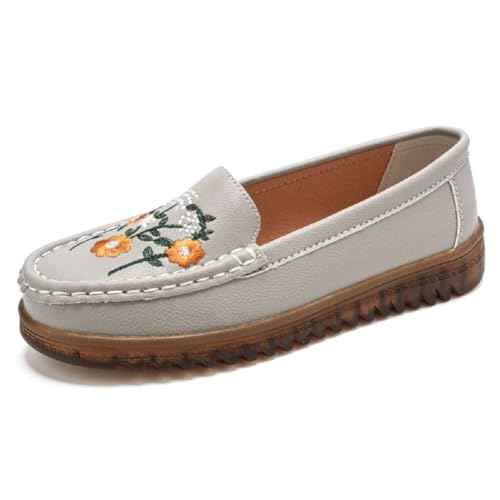 Image of Women's Genuine Leather Platform Loafers Classic Casual Comfort Slip-On Shoes Soft Sole Dress Shoes