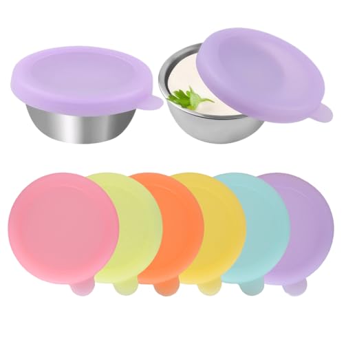 Naapesi 6Pcs Recipientes para Salsa de Acero Inoxidable, con Tapas de Silicona, Tarros para Salsa, Reutilizable, Para Salsas, Especias