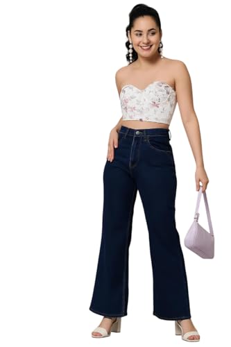 Image of KOTTY Women's Solid|Fit and Flared Fitting|Ankle Leg Style|High Rise|Stechable|Casual Jeans