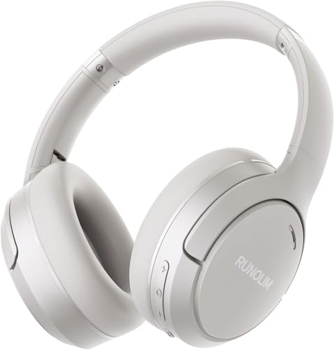 Image of RUNOLIM Hybrid Active Noise Cancelling Headphones, 100H Playtime, Built-in Microphone, Bluetooth Wireless Over Ear Foldable Headphones with HiFi Audio, Home Travel Office