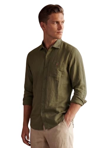 Image of Louis Philippe Men's Linen Blend Solid Shirt with Soft Handfeel & Naturally Antibacterial Finish - Holiday Wear
