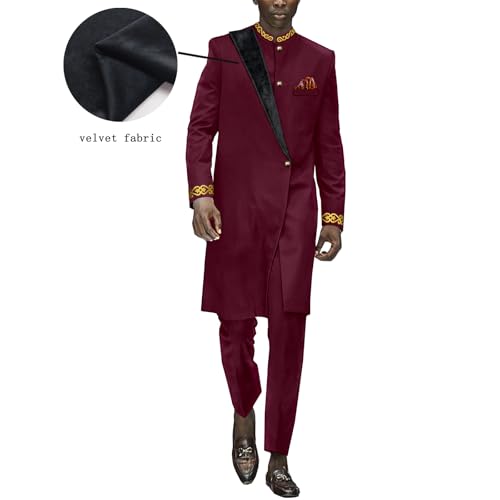 African Suits for Men Dashiki Tradition Attire Splice Velvet Shirt and Pants 2 Piece Sets Outfits Clothing2