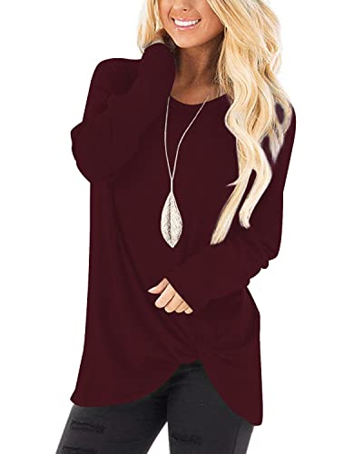 NILOUFO Womens Long Sleeve Shirts Casual Blouses Trendy Twist Knot Tunics Tops for Leggings
